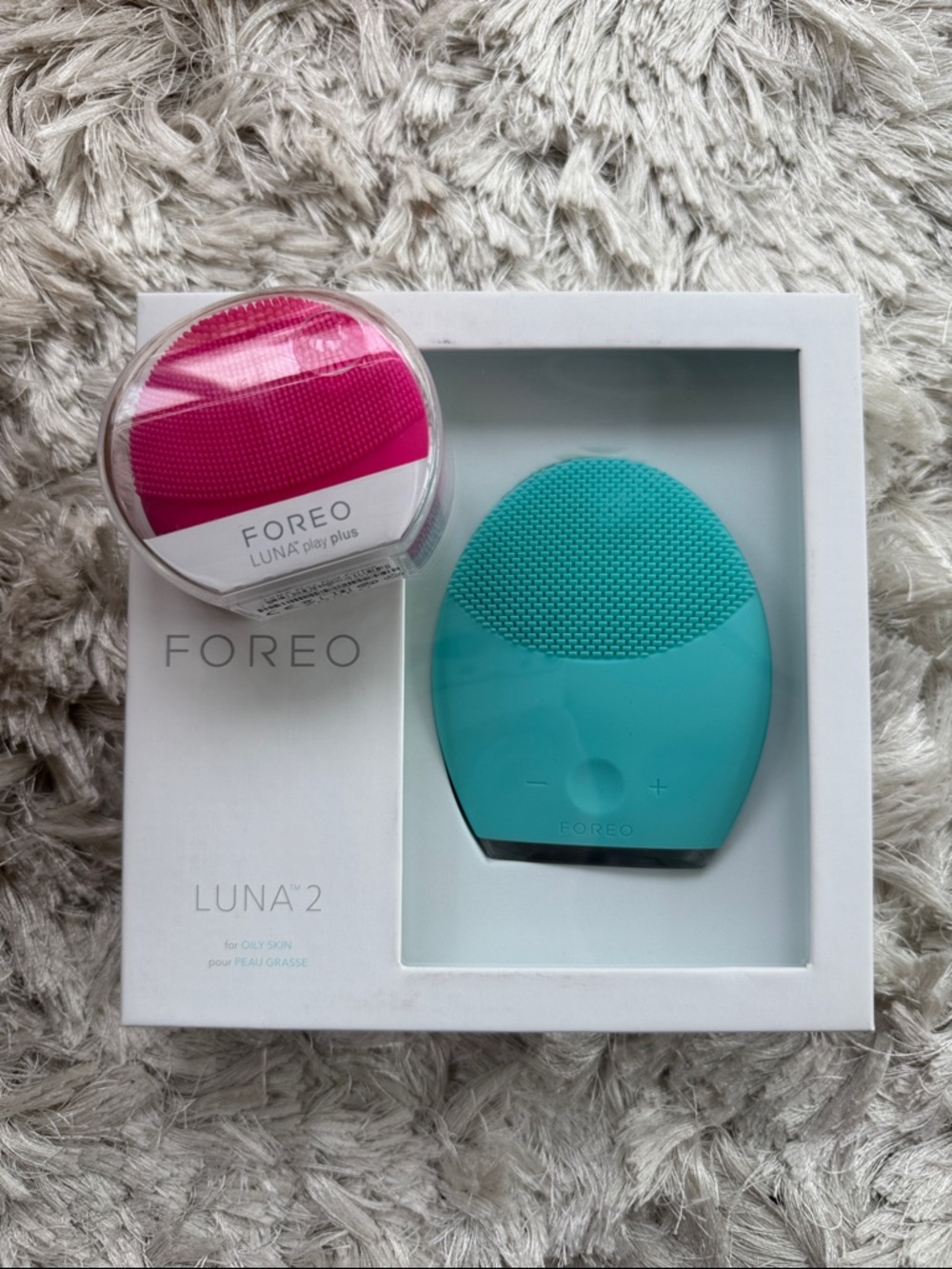 BUNDLE BOGO NIB FOREO LUNA 2 Facial Cleansing Brush Turquoise & Pink Mini Brush